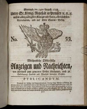 No. 33. Montags, den 14ten August, 1758.