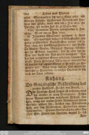 Die Genealogische Beschreibung des gantzen Hochfürstl. Hauses von Anhalt.