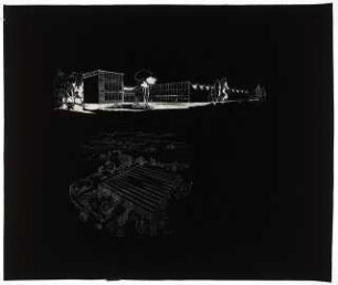 Siedlung Hinrichssegen, Bruckmühl Tuchfabrik: (Negativ von Inv.Nrn. 26219 und) perspektivische Ansicht, Lageplan