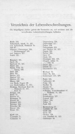Verzeichnis der Lebensbeschreibungen.