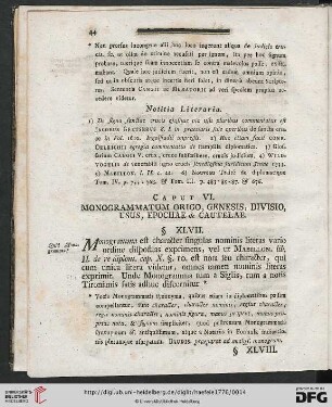 Caput VI: Monogrammatum origo, genesis, divisio, usus, epochae & cautelae [§XLVII-§LII]