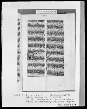 Bibel — Initiale O (nus verbi), darin der Prophet Malachias, Folio 361recto