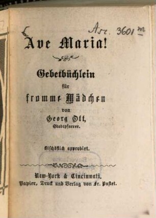Ave Maria! Gebetbüchlein für fromme Mädchen