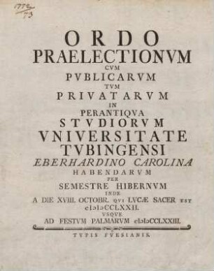 Vorlesungsverzeichnis 1772/73