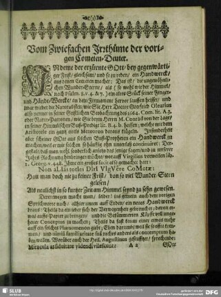 Vom Zwiefachen Irrthüme der vorigen Cometen-Deuter