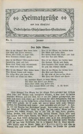 8.1916: Heimatgrüße aus dem Kirchspiel Oedelsheim, Gieselwerder, Gottstreu