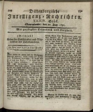 XXXIV. Stück. Sonnabends: den 20. Aug. 1791.