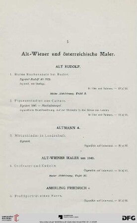 I. Alt-Wiener und österreichische Maler (Nr. 1-42)