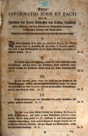 An eine hochlöbliche allgemeine Reichsversammlung unterthänigstes Memorial des Prior und Capituls der reichsunmittelbaren Abtey Reichenau O.S.B., Die von Seiten des Hochstifts Constanz fortdaurende Beschwerden betreffend