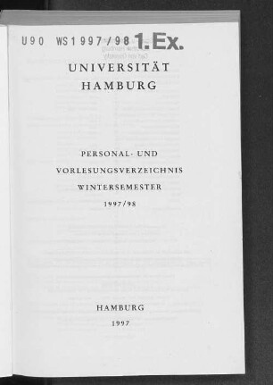 WS 1997/98: Personal- und Vorlesungsverzeichnis // Hamburgische Universität