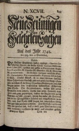 N. XCVII. Leipzig, den 2 December. - N. CV. Leipzig, den 30 December.
