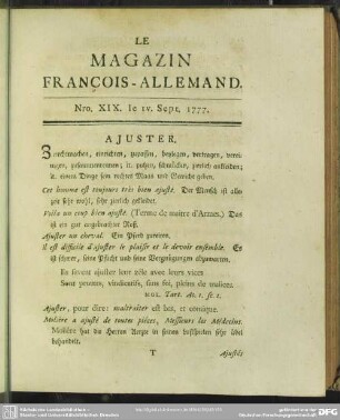 Nro. XIX. le IV. Sept. 1777