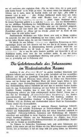 Die Gelehrtenschule des Johanneums im Niederdeutschen Raume
