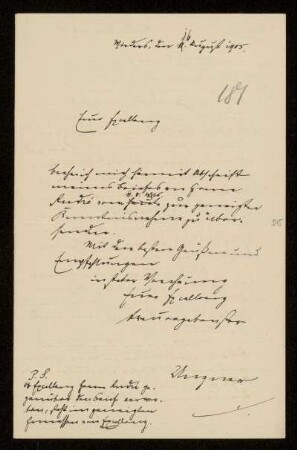 181: Brief von Karl von Unzer an Gottlieb Planck, Mieders, 16.8.1905
