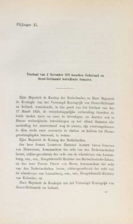 Bijlage E. Tractaat van 2 november 1871 tusschen Nederland en Groot-Brittannie betreffende Sumatra