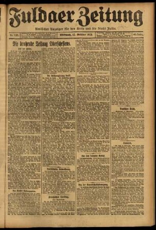 Erste Ausgabe vom Mittwoch, den 12. Oktober 1921.