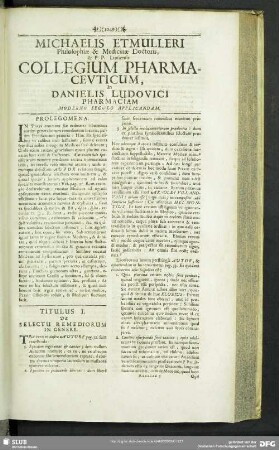 Collegium Pharmaceuticum, In Danielis Ludovici Pharmaciam