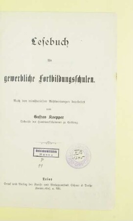 Lesebuch für gewerbliche Fortbildungsschulen