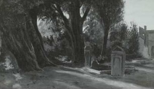 Italienische Landschaftsstudie (Friedhof mit alten Zypressenbäumen)