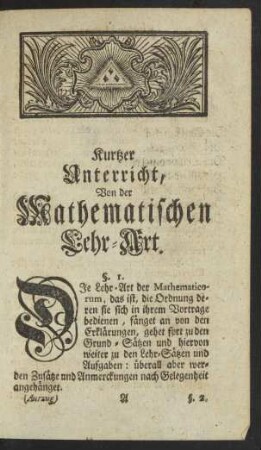 Kurtzer Unterricht, Von der Mathematischen Lehr-Art