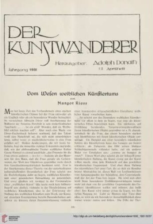 12/13: Vom Wesen weiblichen Künstlertums