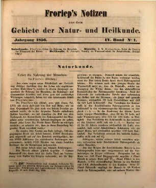 Froriep's Notizen aus dem Gebiete der Natur- und Heilkunde. 1856,4