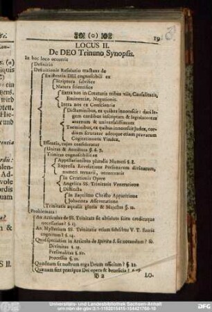 Locus II. De Deo Trinuno Synopsis.