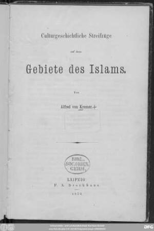Culturgeschichtliche Streifzüge auf dem Gebiete des Islams