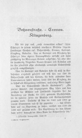 Bohnenstraße. - Cremon. Klingenberg.