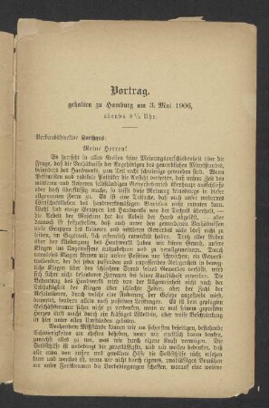 Vortrag, gehalten zu Hamburg am 3. Mai 1906
