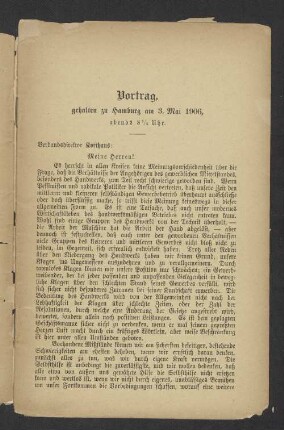 Vortrag, gehalten zu Hamburg am 3. Mai 1906