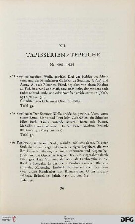 XII. Tapisserien – Teppiche (Nr. 408-424)