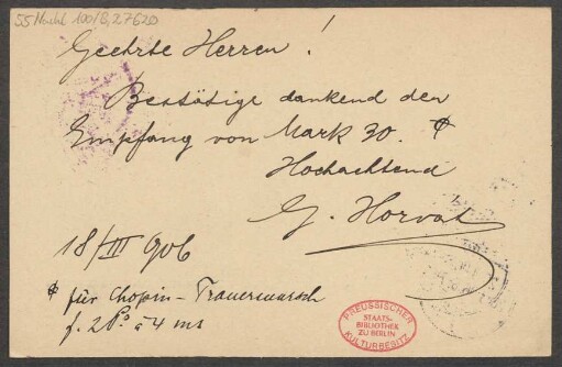 Brief an B. Schott's Söhne : 18.03.1906