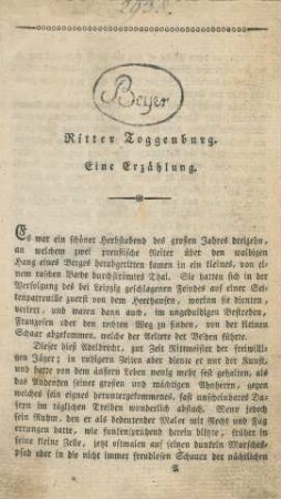 Ritter Toggenburg. Eine Erzählung