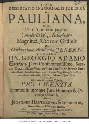 Dissertatio Inauguralis Iuridica De Pauliana