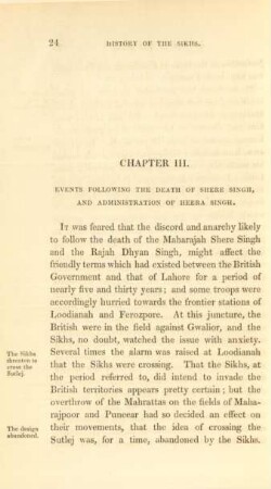 Chapter III. Events following the death of Shere Singh, and administration of Heera Singh