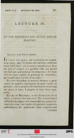 Lecture IV: On the Materials for Design, and on Practice