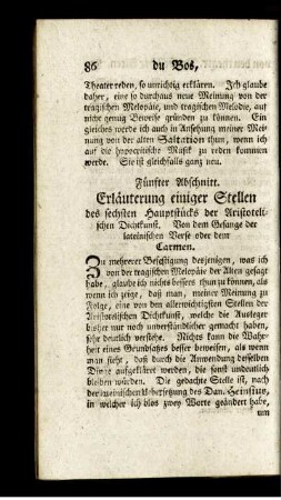 Fünfter Abschnitt. Erläuterung einiger Stellen des sechsten Hauptstücks der Aristotelischen Dichtkunst.