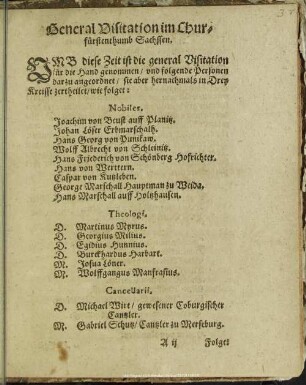 General Visitation im Churfürstenthumb Sachssen