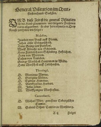 General Visitation im Churfürstenthumb Sachssen