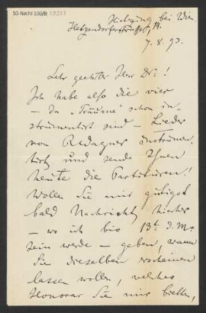 Brief an Ludwig Strecker  und B. Schott's Söhne : 07.08.1893