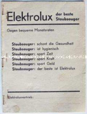 Antifaschistische Tarnschrift zum Reichstagsbrand im Umschlages eines Werbeblattes für Staubsauger
