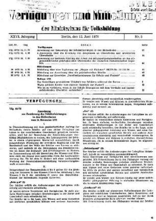 Anweisung zur Zensierung der Schülerleistungen in den Hilfsschulen : 10/78 vom 15. November 1977 ; [Verfügungen]