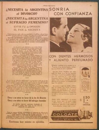 ¿Necesita la Argentina el divorcio? ¿Necesita la Argentina el sufragio femenino? : Envie Vd. su opinión el país la necesita