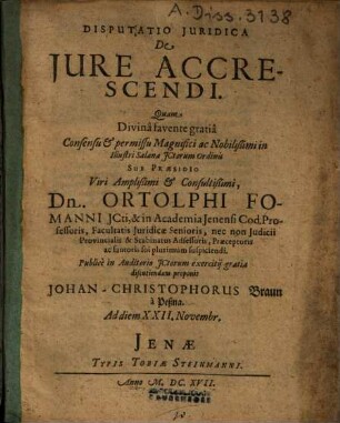 Disputatio Iuridica De Iure Accrescendi