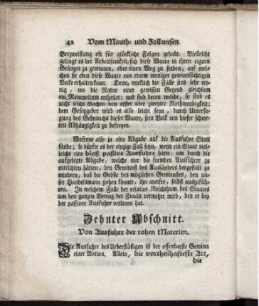 Zehnter Abschnitt. Von Ausfuhre der rohen Materien.