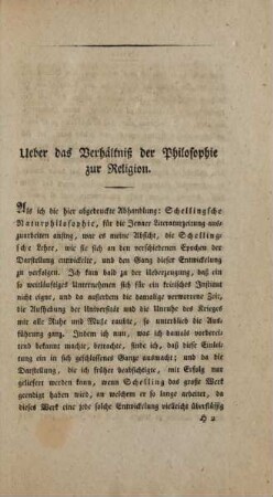Ueber das Verhältnis der Philosophie zur Religion