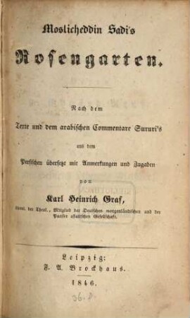Moslicheddin Sadi's Rosengarten