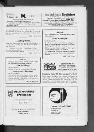 Kurzbericht der ZA-Sitzung vom 31.10.77