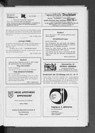 Kurzbericht der ZA-Sitzung vom 31.10.77